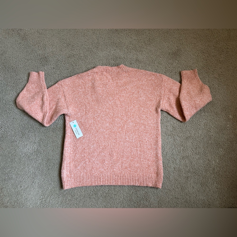 NWT Pink Clover Size L Peach Orange Color Knit Pullover Crewneck Sweater - Picture 9 of 10